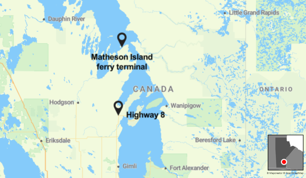 Provincial Road 234 runs between Highway 8 and the Matheson Island cable ferry terminal.