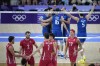 United States' players react after losing a point during a men's volleyball bronze medal match between Italy and the United States at the 2024 Summer Olympics, Friday, Aug. 9, 2024, in Paris, France. (AP Photo/Alessandra Tarantino)