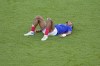 France's Loic Bade is dejected at the end of the men's soccer gold medal match between France and Spain at the Parc des Princes during the 2024 Summer Olympics, Friday, Aug. 9, 2024, in Paris, France. (AP Photo/Vadim Ghirda)
