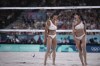 Canada's Brandie Wilkerson, left, and Melissa Humana-Paredes react during the women's beach volleyball gold medal match between Brazil and Canada, at the 2024 Summer Olympics, Friday, Aug. 9, 2024, in Paris, France. (AP Photo/Louise Delmotte)