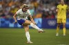 United States' Korbin Albert scores her side's second goal during a women's Group B soccer match between Australia and the United States, at the Marseille Stadium, at the 2024 Summer Olympics, Wednesday, July 31, 2024, in Marseille, France. (AP Photo/Daniel Cole)
