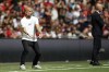 Manchester City's head coach Pep Guardiola gestures during the FA Community Shield final soccer match between Manchester City and Manchester United at Wembley Stadium in London, Saturday, Aug. 10, 2024. (AP Photo/David Cliff)