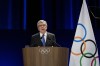 IOC president Thomas Bach addresses the audience during the 142nd IOC session at the 2024 Summer Olympics, Saturday, Aug. 10, 2024, in Paris, France. (AP Photo/Ariana Cubillos)