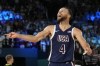 United States' Stephen Curry (4) celebrates after beating France to win the gold medal during a men's gold medal basketball game at Bercy Arena at the 2024 Summer Olympics, Saturday, Aug. 10, 2024, in Paris, France. (AP Photo/Mark J. Terrill)