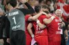 Denmark players celebrate after a goal during the gold medal handball match between Germany and Denmark at the 2024 Summer Olympics, Sunday, Aug. 11, 2024, in Villeneuve-d'Ascq, France. (AP Photo/Brian Inganga)