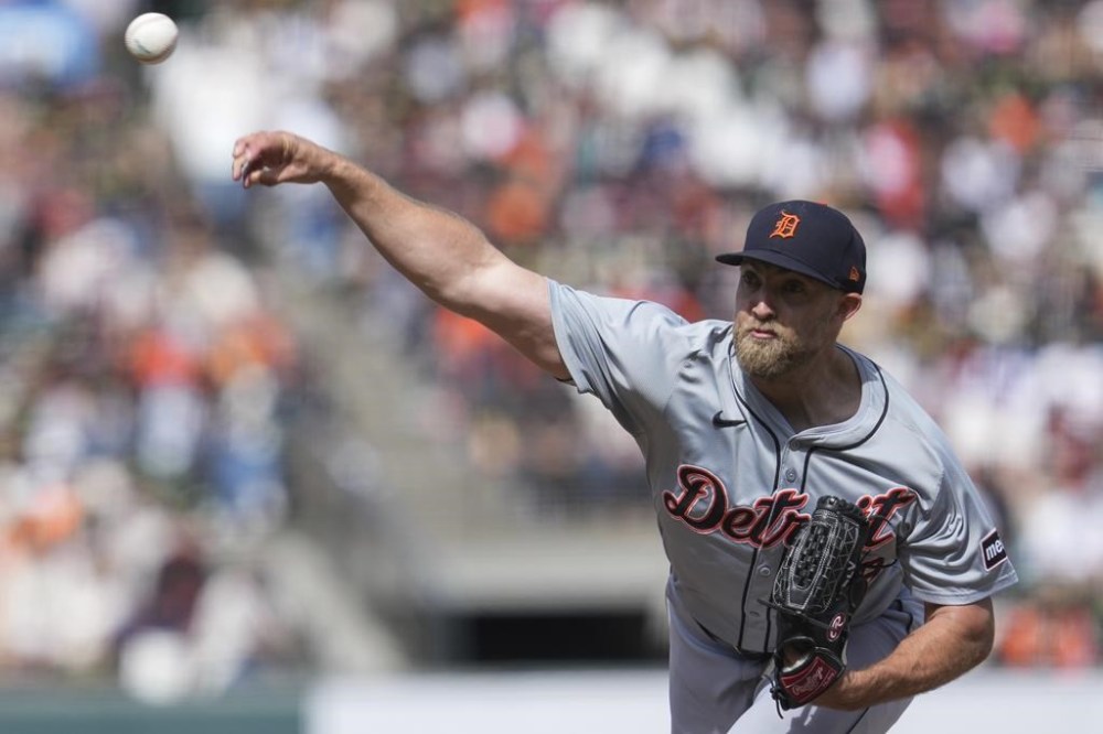 Detroit Tigers pitcher Will Vest throws to a San Francisco Giants batter during the ninth inning of a baseball game Sunday, Aug. 11, 2024, in San Francisco. (AP Photo/Godofredo A. Vásquez)