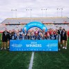 The Whitecaps FC Girls Elite team celebrate its League1 Canada Inter-Provincial Championship after defeating CS Mont-Royal Outremont 3-2 in a penalty shootout in Hamilton, Ont., in a Sunday, Aug. 11, 2024, handout photo. THE CANADIAN PRESS/HO-Vancouver Whitecaps, Shea MacNeil, *MANDATORY CREDIT*