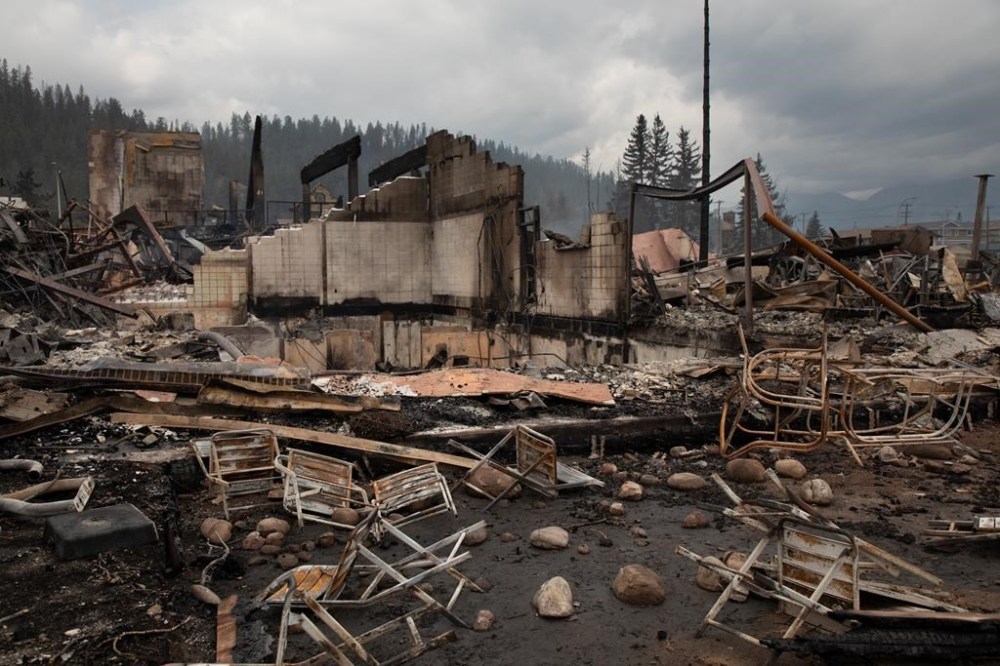 The remains of hotels in Jasper, Alta., on July 26, 2024. Wildfires encroaching into the townsite of Jasper forced an evacuation of the national park and have destroyed over 300 of the town's approximately 1100 structures, mainly impacting residential areas. An estimated $283 million in property value was lost to last month's fire in Jasper, Alta., the town's administration says. THE CANADIAN PRESS/Amber Bracken