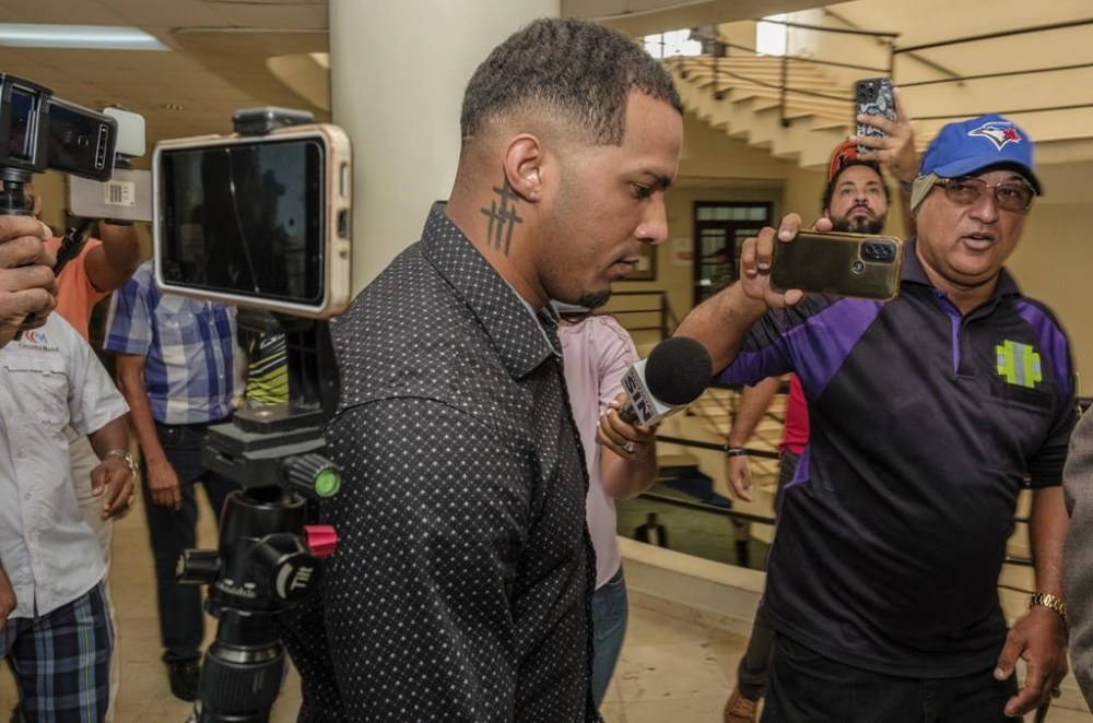 Tampa Bay Rays shortstop Wander Franco, who is charged with sexual abuse of a 14-year-old girl, arrives to court, in Puerto Plata, Dominican Republic, Wednesday, Aug. 14, 2024. (AP Photo/Ricardo Hernandez)