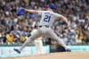 Los Angeles Dodgers' Walker Buehler pitches during the first inning of a baseball game against the Milwaukee Brewers, Wednesday, Aug. 14, 2024, in Milwaukee. (AP Photo/Aaron Gash)