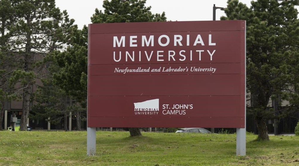 A sign is seen on the campus of Memorial University, Friday, June 23, 2023 in St. John's, Nfld. The chair of the board of regents at Memorial University in Newfoundland and Labrador has resigned after he was criticized for forwarding a pro-Palestinian campaign email he received from an alumnus to her father. THE CANADIAN PRESS/Adrian Wyld
