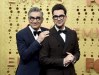 FILE - Eugene Levy, left, and Dan Levy appear at the 71st Primetime Emmy Awards in Los Angeles on Sept. 22, 2019. (Photo by Jordan Strauss/Invision/AP, File)