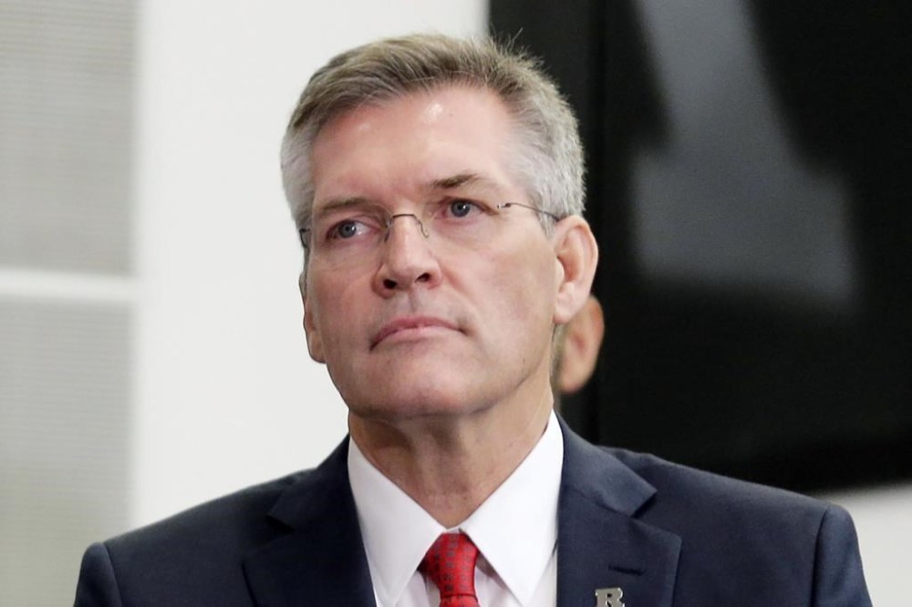 FILE - Rutgers athletic director Pat Hobbs is seen during a news conference in Piscataway, N.J., Dec. 4, 2019. (AP Photo/Seth Wenig, File)