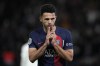 FILE - PSG's Goncalo Ramos celebrates after scoring his sides third goal during the French League One soccer match between Paris Saint-Germain and Lyon at the Parc des Princes stadium in Paris, Sunday, April 21, 2024. (AP Photo/Christophe Ena, File)