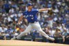 Toronto Blue Jays starter Chris Bassitt delivers a pitch during the first inning of a baseball game against the Chicago Cubs in Chicago, Saturday, Aug. 17, 2024. (AP Photo/Paul Beaty)