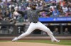 New York Mets' Luis Severino pitches during the first inning of a baseball game against the Miami Marlins, Saturday, Aug. 17, 2024, in New York. (AP Photo/Pamela Smith)