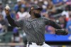 New York Mets pitcher Luis Severino throws during the first inning of a baseball game against the Miami Marlins, Saturday, Aug. 17, 2024, in New York. (AP Photo/Pamela Smith)