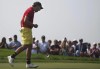 Jose Luis Ballester reacts after his shot for the 15th hole in Chaska, Minn., Sunday, Aug. 18, 2024, during the championship match against Noah Kent in the U.S. Amateur golf tournament. (Richard Tsong-Taatarii/Star Tribune via AP)