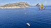 This picture taken from video released by the Italian Firefighters on Monday, Aug. 19, 2024, show the stretch of Sea near Palermo, Sicily, in southern Italy, where the sail yacht Bayasian under UK flag sank early Monday. (Vigili del Fuoco via AP, HO)