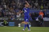 Leicester's Jamie Vardy celebrates ascoring his side's first goal during the English Premier League soccer match between Leicester and Tottenham Hotspur at King Power Stadium in Leicester, England, Monday, Aug. 19, 2024.(AP Photo/Rui Vieira)