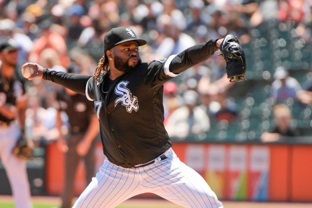 FILE - Chicago White Sox starting pitcher Johnny Cueto (47) throws against the Detroit Tigers during the first inning of a baseball game, July 9, 2022, in Chicago. (AP Photo/Mark Black, File)