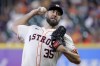 Houston Astros starting pitcher Justin Verlander throws against the Boston Red Sox during the first inning of a baseball game Wednesday, Aug. 21, 2024, in Houston. (AP Photo/Michael Wyke)