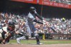 Chicago White Sox's Luis Robert Jr. hits a single during the sixth inning of a baseball game against the San Francisco Giants in San Francisco, Wednesday, Aug. 21, 2024. (AP Photo/Nic Coury)