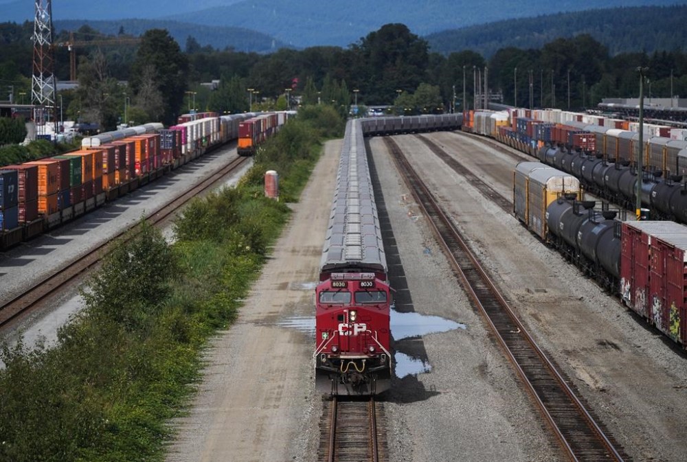 A locomotive moves rail cars at the Canadian Pacific Kansas City (CPKC) rail yard in Port Coquitlam, B.C., Monday, Aug. 19, 2024. THE CANADIAN PRESS/Darryl Dyck