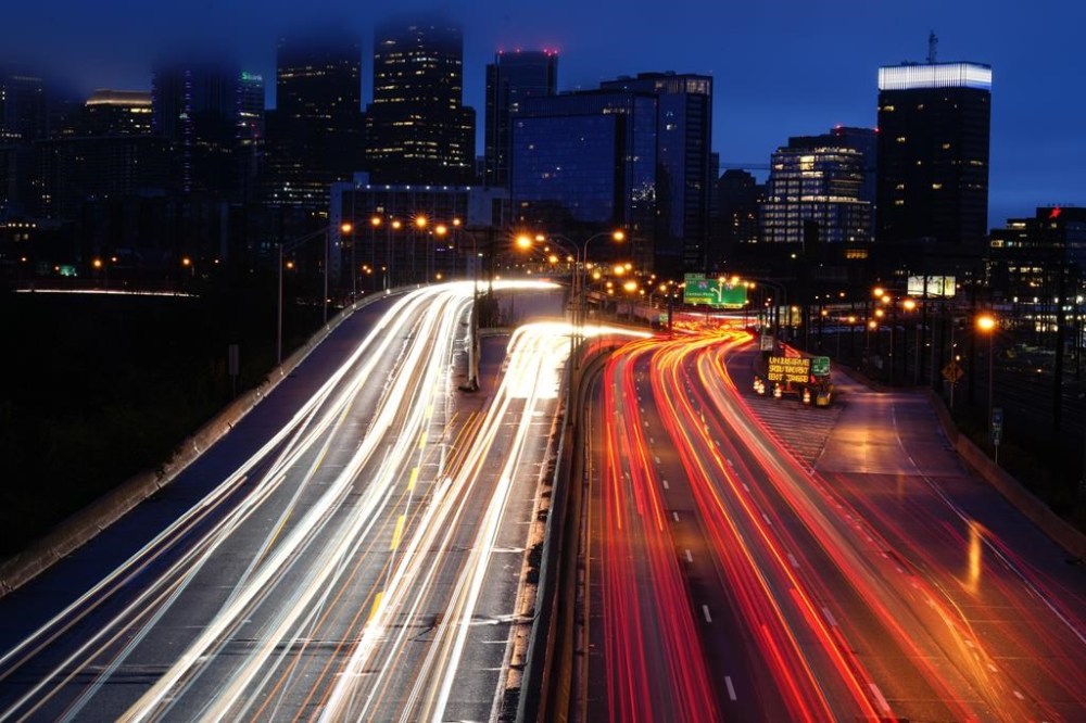 FILE - Vehicles move along Interstate 76 ahead of the Thanksgiving Day holiday in Philadelphia, Nov. 22, 2023. (AP Photo/Matt Rourke, File)