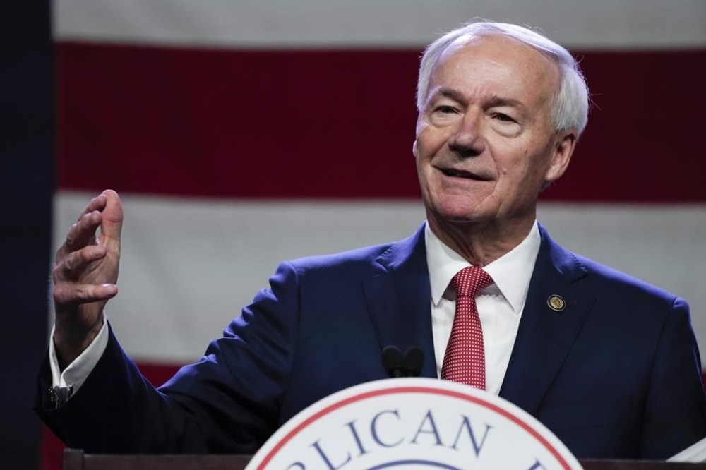 FILE - Republican presidential candidate and former Arkansas Gov. Asa Hutchinson speaks in Des Moines, Iowa, July 28, 2023. (AP Photo/Charlie Neibergall, File)