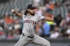 Houston Astros pitcher Spencer Arrighetti throws during the first inning of a baseball game against the Baltimore Orioles, Thursday, Aug. 22, 2024, in Baltimore. (AP Photo/Terrance Williams)