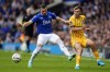 Brighton & Hove Albion's Jack Hinshelwood, right, and Everton's Jack Harrison in action during the English Premier League soccer match between Everton and Brighton & Hove Albion at Goodison Park, Liverpool, England, Saturday Aug. 17, 2024. (Nick Potts/PA via AP)