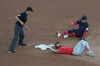 Los Angeles Angels Nolan Schanuel (18) is forced out at second base by Toronto Blue Jays shortstop Ernie Clement (28) during third inning MLB baseball action in Toronto on Friday, Aug. 23, 2024. THE CANADIAN PRESS/Chris Young