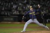 Milwaukee Brewers pitcher Bryan Hudson throws to an Oakland Athletics batter during the sixth inning of a baseball game Friday, Aug. 23, 2024, in Oakland, Calif. (AP Photo/Godofredo A. Vásquez)