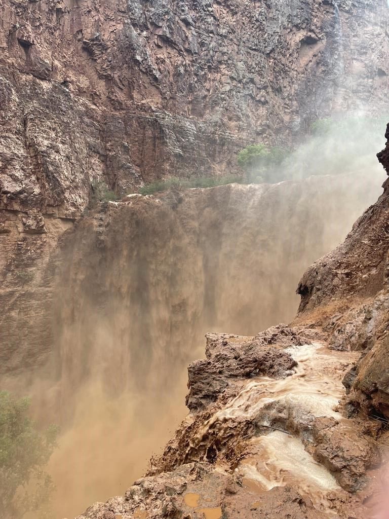 This photo provided by Chance and Carly Johnson shows the top of Mooney Fall at Grand Canyon National Park in Arizona on Thursday, Aug. 22, 2024. (Chance and Carly Johnson via AP)