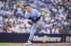 Toronto Blue Jays pitcher Bowden Francis (44) throws the ball during second inning MLB baseball action against the Los Angeles Angels in Toronto, Saturday, Aug. 24, 2024. THE CANADIAN PRESS/Christopher Katsarov