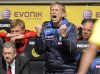 FILE - Frankfurt head coach Christoph Daum reacts during the German first division Bundesliga soccer match between Borussia Dortmund and Eintracht Frankfurt in Dortmund, Germany, May 14, 2011. (AP Photo/Martin Meissner, File)