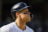 New York Yankees' Aaron Judge looks on during the sixth inning of a baseball game against the Colorado Rockies, Saturday, Aug. 24, 2024, in New York. (AP Photo/Eduardo Munoz Alvarez)