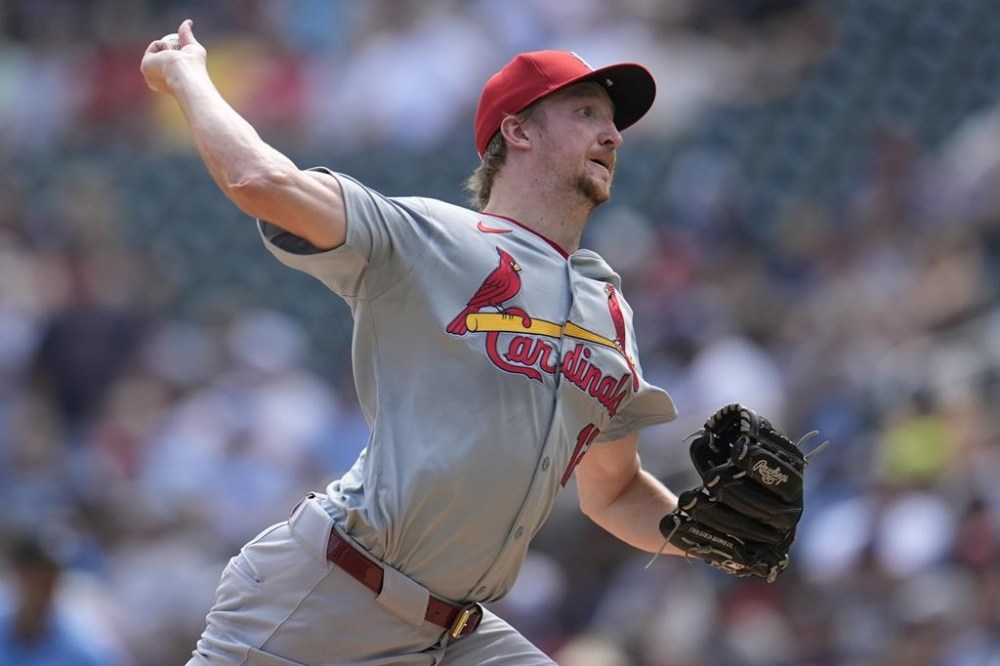St. Louis Cardinals starting pitcher Erick Fedde delivers during the first inning of a baseball game against the Minnesota Twins, Sunday, Aug. 25, 2024, in Minneapolis. (AP Photo/Abbie Parr)