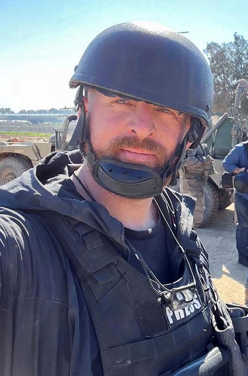 Reuters safety adviser Ryan Evans takes a selfie while working with a news reporting team near the border with Gaza in Be'eri, southern Israel, Feb. 8, 2024. (Ryan Evans/Reuters via AP)