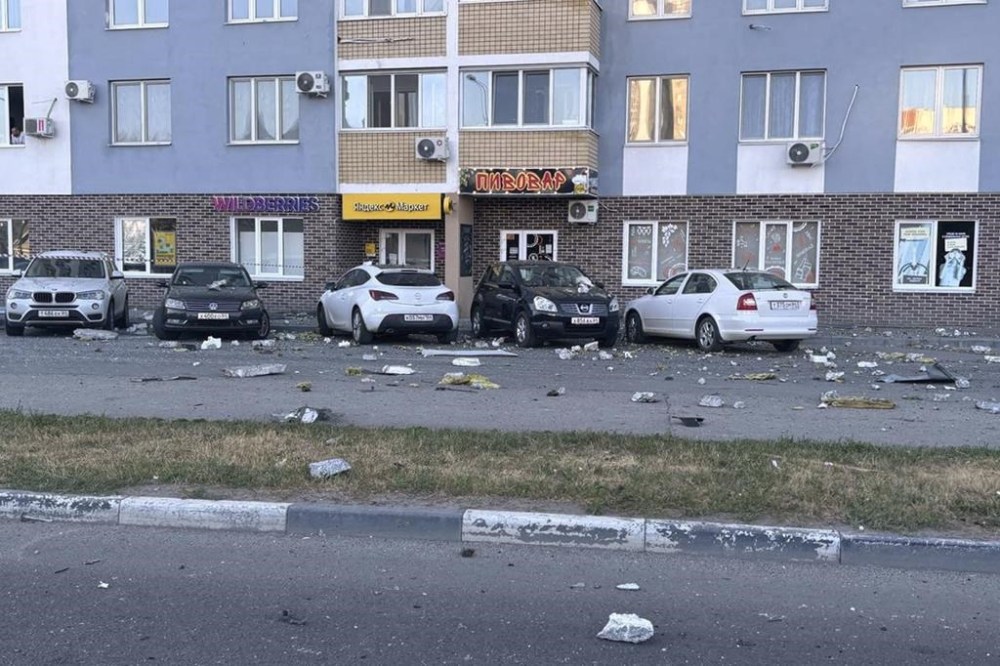 This photo released by the governor of the Saratov region, Roman Busargin, in his official Telegram channel on Monday, Aug. 26, 2024, shows a damaged building after a drone attack on the city of Engels, Saratov region, Russia. (Saratov region governor Roman Busargin official Telegram channel via AP)