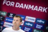 Acting national coach Lars Knudsen reacts at a doorstep at DBU in Broendby, Monday, Aug. 26, 2024. The Danish Football Union said Monday that Knudsen was temporary replacing Morten Wieghorst, a former international, who was appointed caretaking trainer in July after Kasper Hjulmand stepped down after Denmark’s winless Euro 2024 run. (Mads Claus Rasmussen/Ritzau Scanpix via AP)