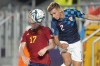 Head coach Jesse Marsch has named midfielder Niko Sigur to Canada’s roster for friendlies against the United States and Mexico during the September FIFA international window. Sigur vies for the header with Spain's Sergio Gomez during Euro 2023 U21 Championship soccer action in Bucharest, Romania, Saturday, June 24, 2023. THE CANADIAN PRESS/AP-Andreea Alexandru