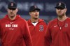Boston Red Sox pitcher Rich Hill, center, walks from the bullpen after a baseball game against the Toronto Blue Jays at Fenway Park, Tuesday, Aug. 27, 2024, in Boston. (AP Photo/Charles Krupa)