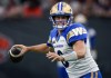 Winnipeg Blue Bombers quarterback Zach Collaros passes during the first half of a CFL football game against the B.C. Lions, in Vancouver, B.C., Sunday, Aug. 18, 2024. Collaros and the Blue Bombers are a win away from moving atop the West Division standings.THE CANADIAN PRESS/Darryl Dyck