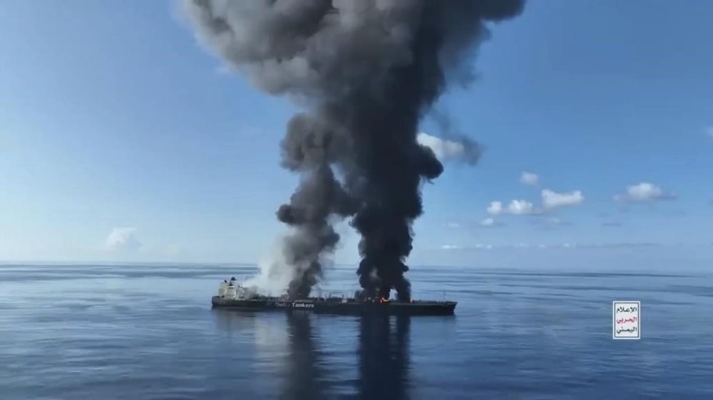 This frame grab from video released by the Ansar Allah Media Office, the media arm of Yemen's Houthi rebels, on Thursday, Aug. 29, 2024, shows explosions striking the Greek-flagged oil tanker Sounion in the Red Sea after Yemen's Houthi rebels boarded and set explosives on the tanker, which was earlier abandoned after the Houthis repeatedly attacked it, setting off blasts that put the Red Sea at risk of a major oil spill. The logo in the bottom righthand corner of the image reads in Arabic: