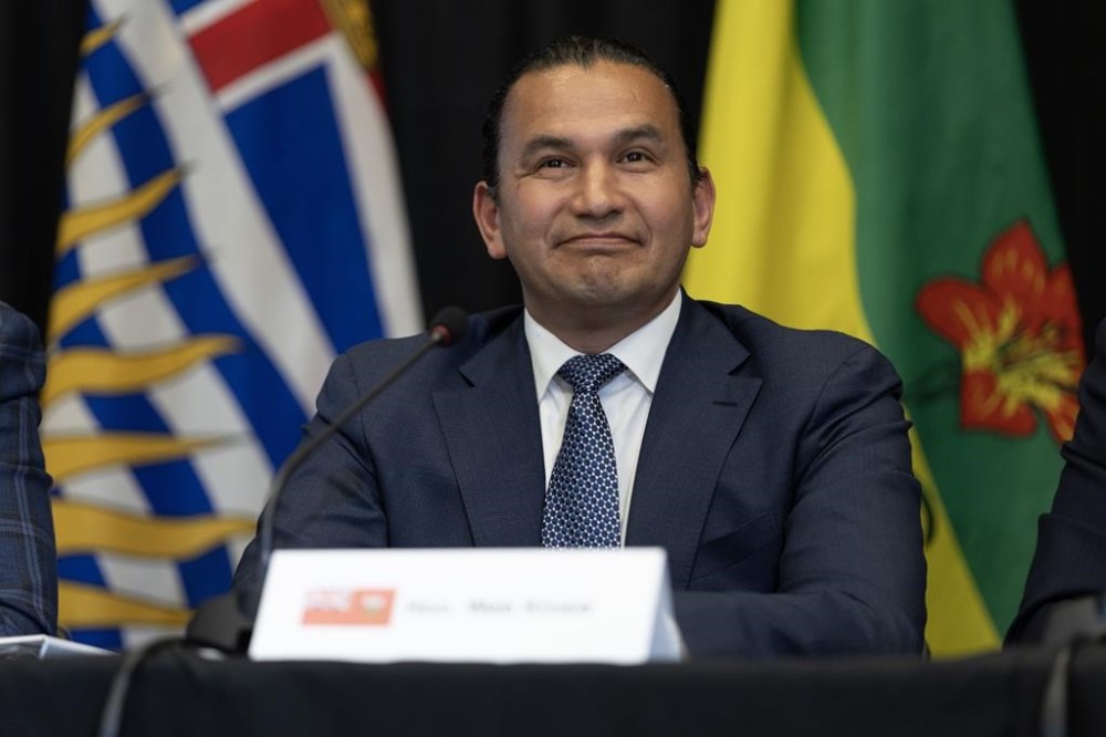 Manitoba Premier Wab Kinew during the media availability at the 2024 Western Premiers’ Conference in Whitehorse, June 10, 2024. Manitoba government is extending a temporary program aimed at fighting retail theft and violent crime in some areas of Winnipeg. CANADIAN PRESS/Crystal Schick