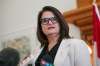 Saskatchewan NDP Leader Carla Beck speaks during a press conference before the 2024-2025 Saskatchewan budget is presented in Regina, on Wednesday, March 20, 2024. Saskatchewan New Democrats have kicked off their election campaign promising to not hike taxes and to suspend the gas tax. THE CANADIAN PRESS/Heywood Yu