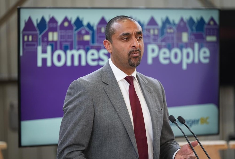 Minister of Housing Ravi Kahlon speaks during an announcement in Burnaby, B.C., on May 27, 2024. THE CANADIAN PRESS/Darryl Dyck
