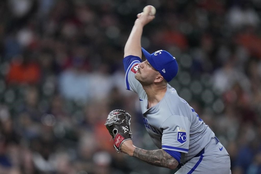 Kansas City Royals relief pitcher Lucas Erceg delivers during the eighth inning of a baseball game against the Houston Astros, Thursday, Aug. 29, 2024, in Houston. (AP Photo/Kevin M. Cox)
